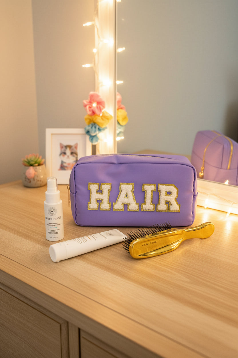 The Pinks |Toiletry Bag with Chenille Lettering