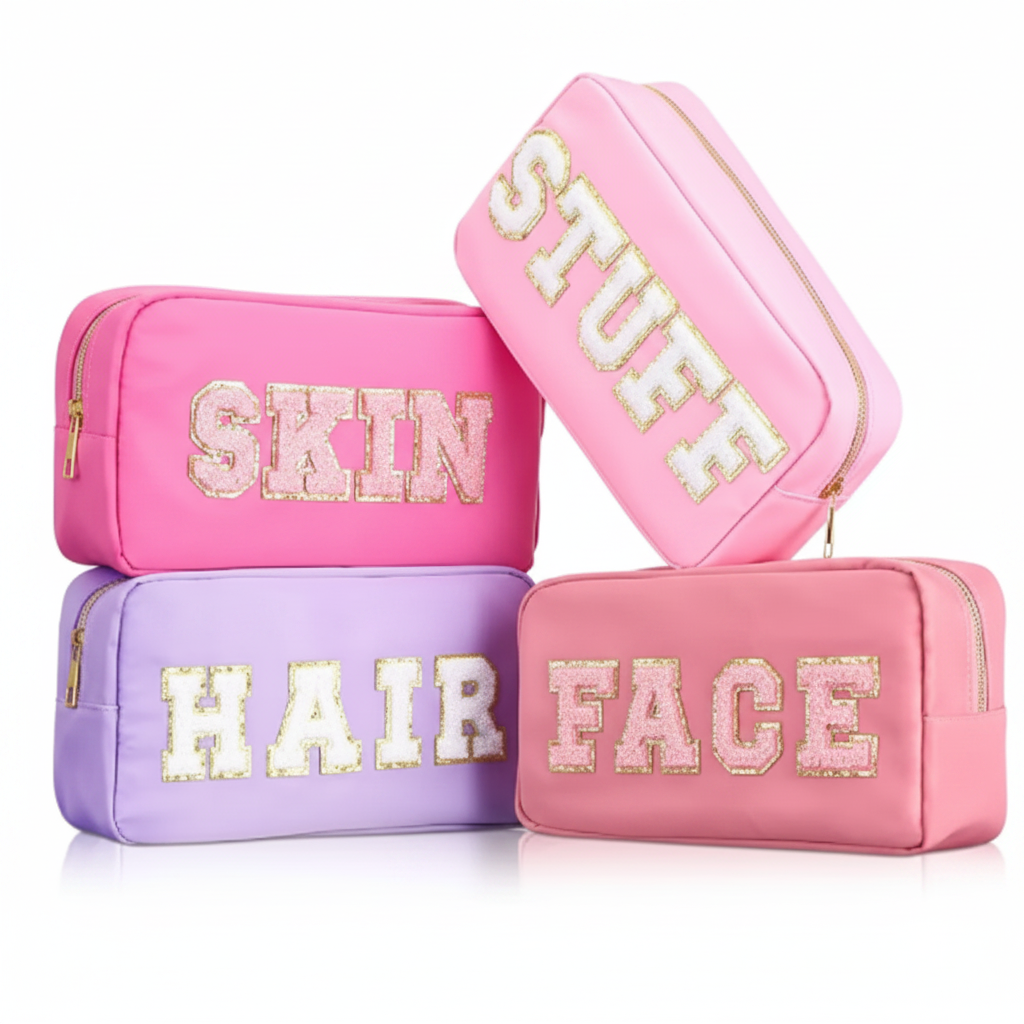 The Pinks |Toiletry Bag with Chenille Lettering