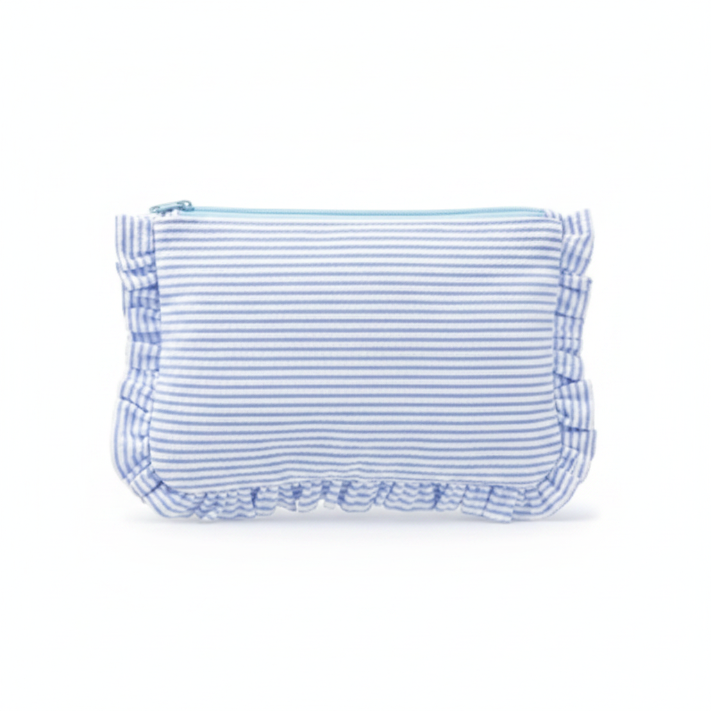 Seersucker Cosmetic Pouch with Ruffle