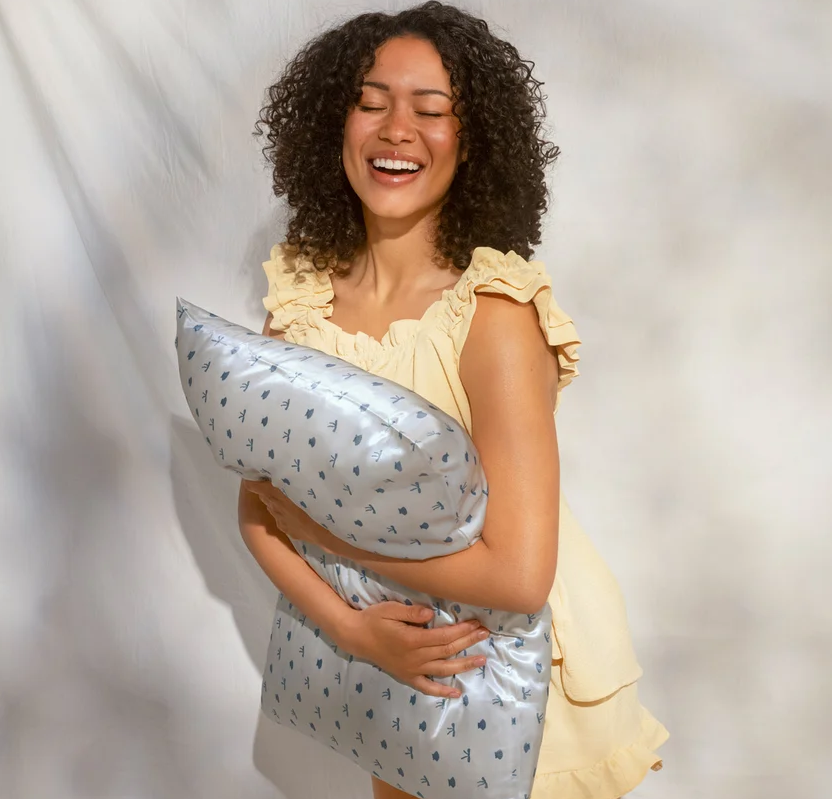 Satin Pillowcase | Pearlized Cream & Coastal Blue Print (Standard)