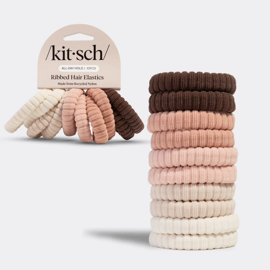 Ribbed Fabric Hair Elastics 10 pc set | 2 Colorways