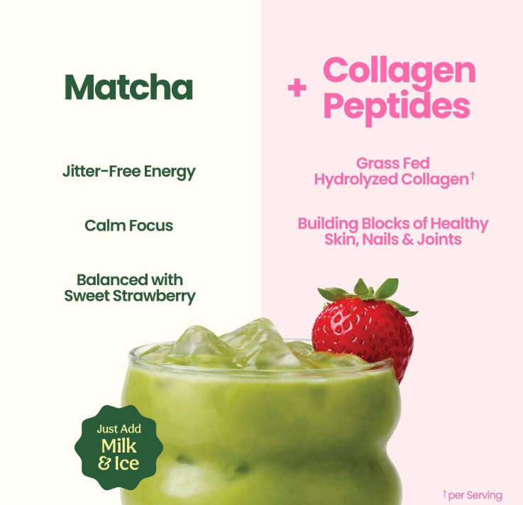 Strawberry Matcha + Collagen Latte Powder | Glow + Energize